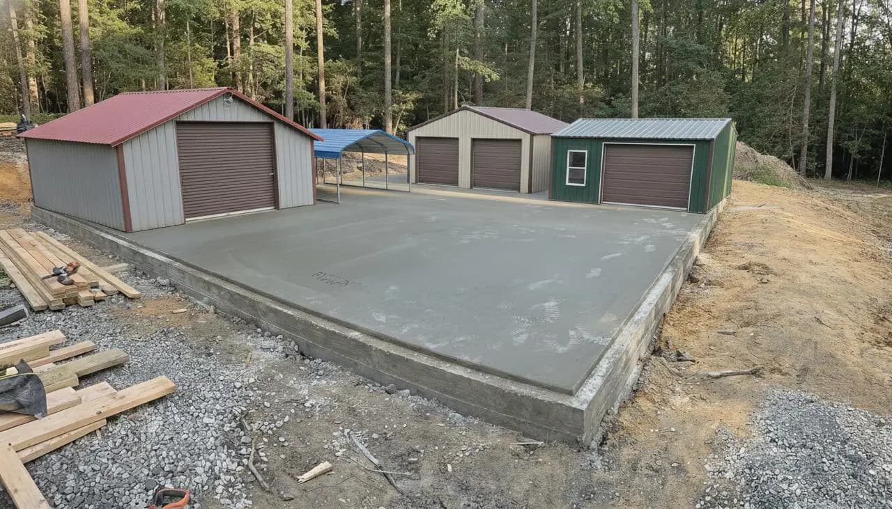 Example of Warrior building base rails extending beyond an undersized slab