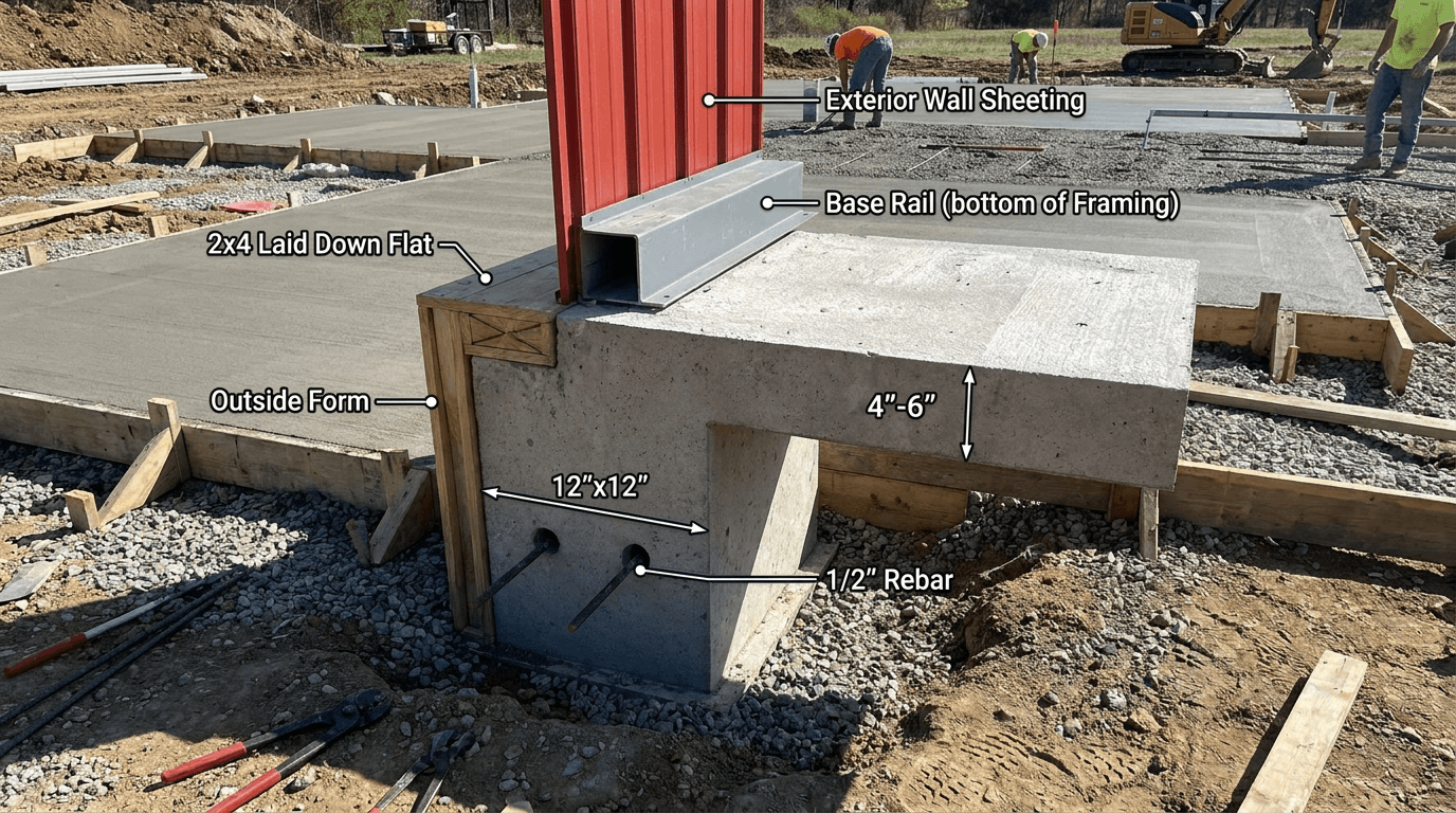 Concrete foundation detail prepared for a Warrior building